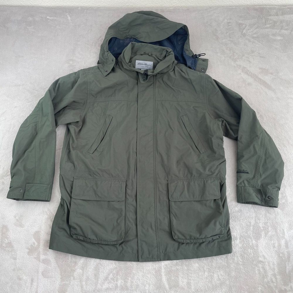 Eddie Bauer WeatherEdge‎ Jacket Men Large Olive Green Removable Hood Full Zip
